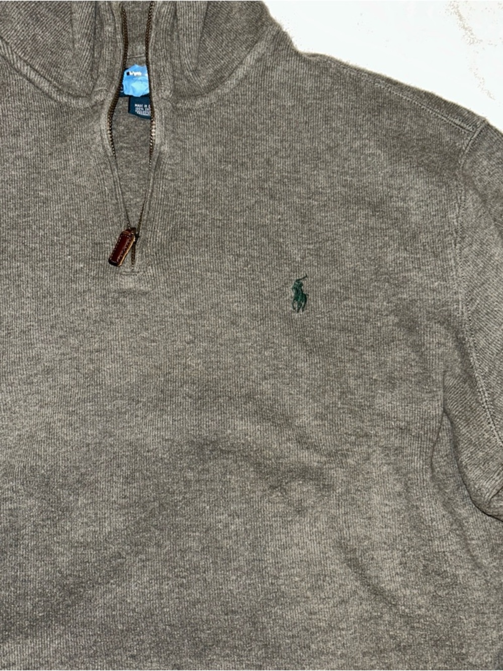 Polo by Ralph Lauren Gray Quarter-Zip Sweater with Green Logo Tag